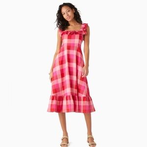 Kate Spade Vibrant Pink Check Midi Dress